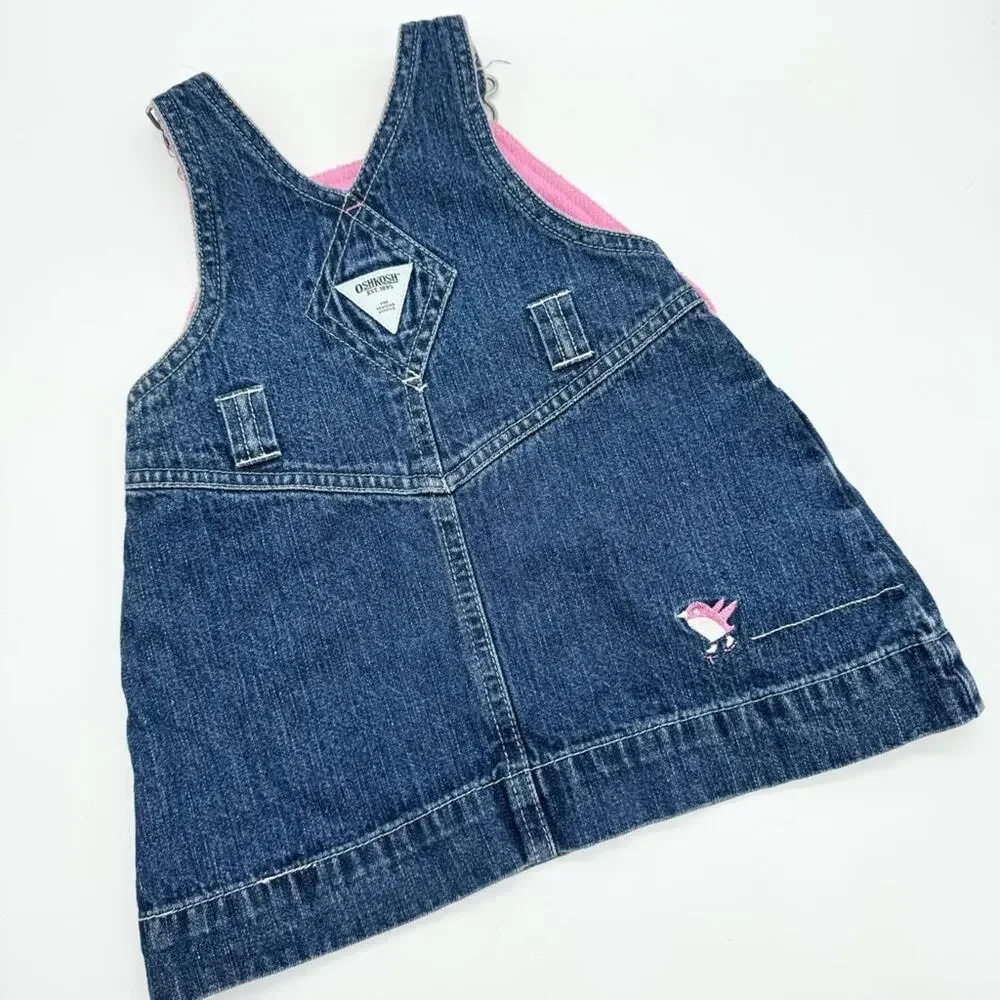 Vintage‎ OshKosh Snowflake and Penquin Embroidered Denim Overall Skirt Size 6-9